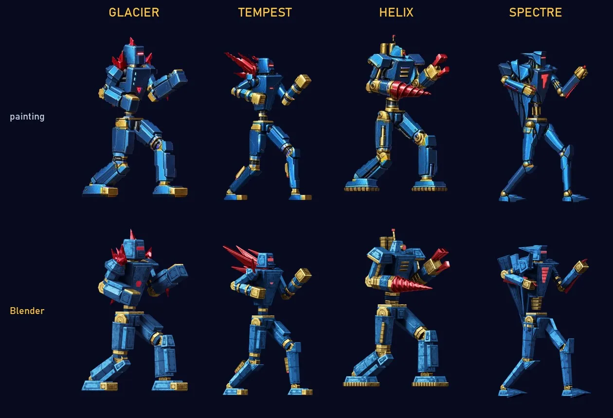 The new robots' HD frames rendered in Blender from their 3D models