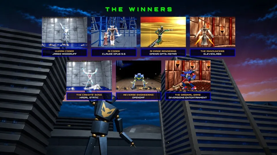 The end titles at dawn: the seven winners, each with a picture of its fight