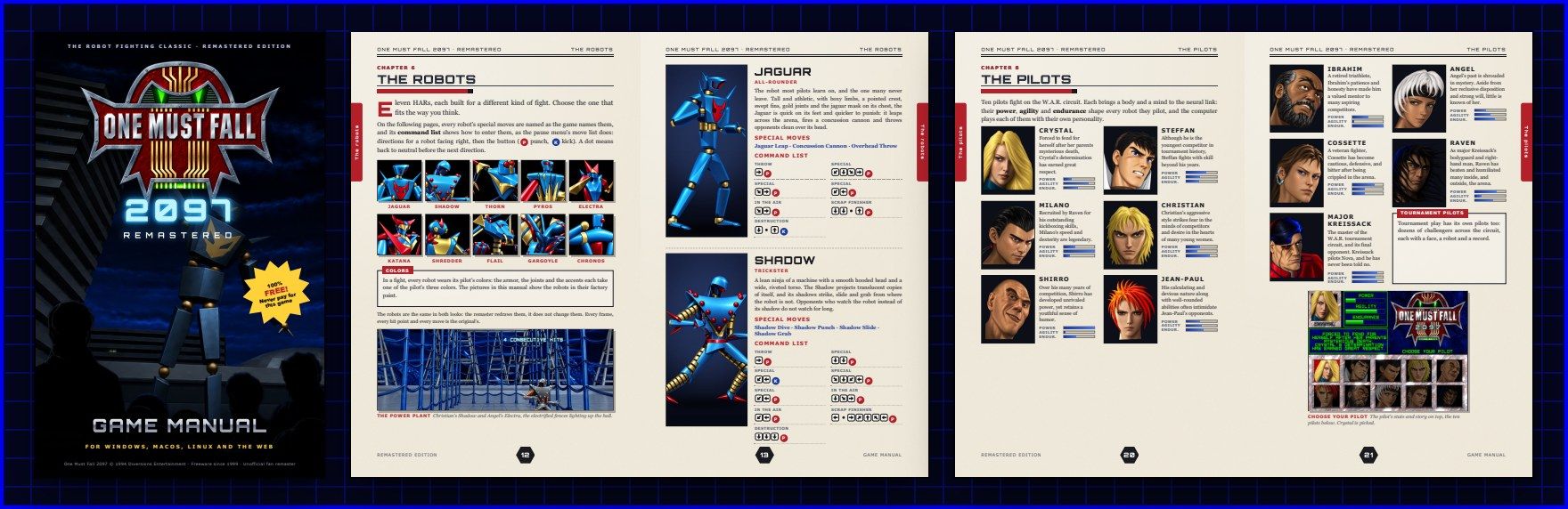 The manual: its cover, the robots' pages and the pilots' pages